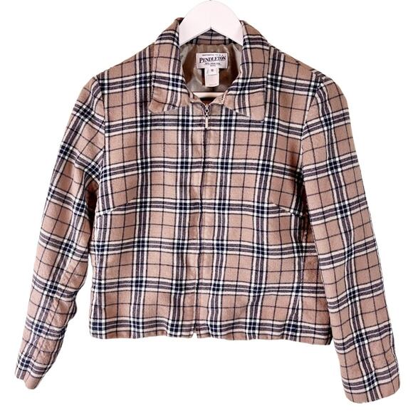 Vintage Pendleton Tartan Tan Zip Blazer Jacket Petite - Picture 1 of 6